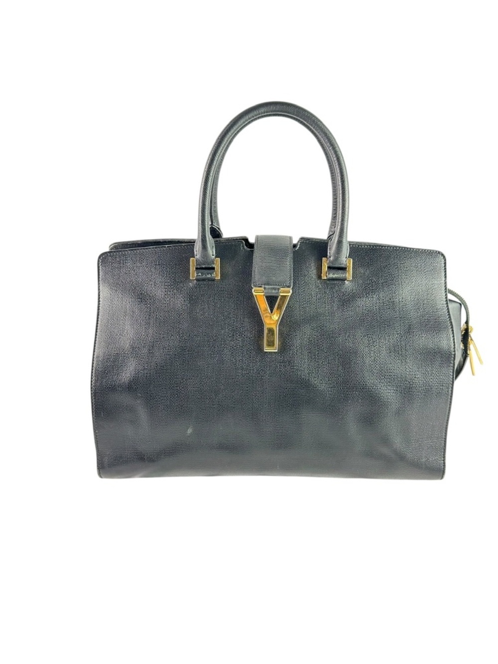 YSL Yves Saint Laurent Black Medium Cabas Chic Leather Handle Satchel Bag